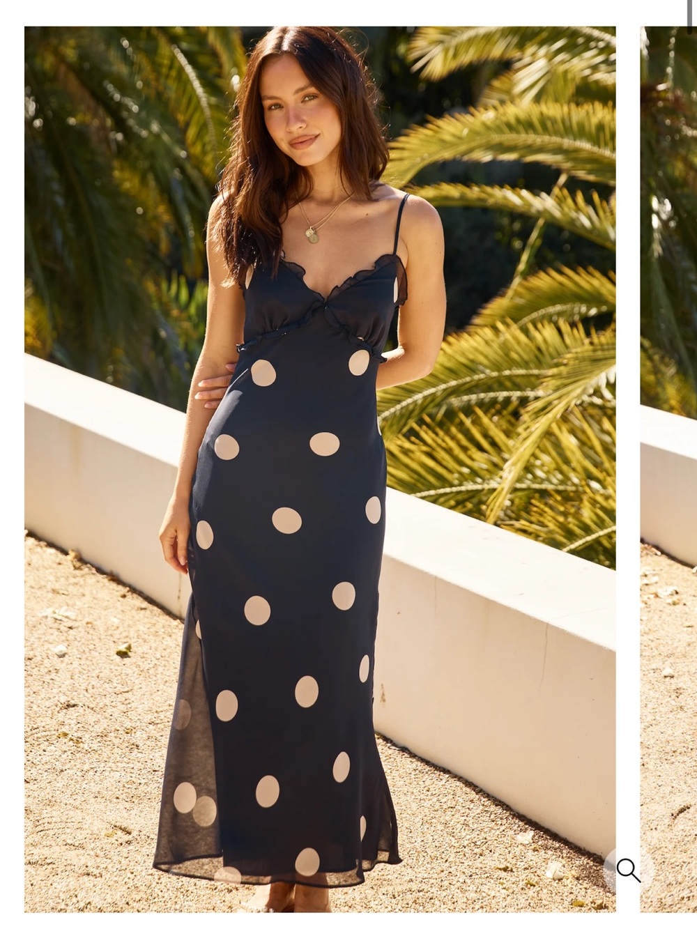FORTUNATE ONE Casual Fridays Black Maxi Slip Dress with Cream Polka Dots